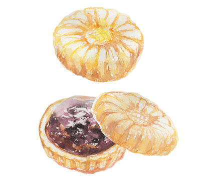 Watercolor illustration set of monaka Japanese traditional sweets on transparent background