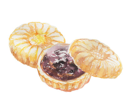 Watercolor illustration of monaka traditional Japanese sweets on transparent background