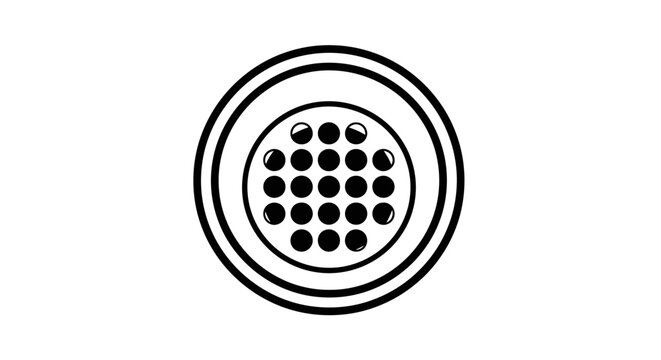 Abstract illustration of a round object with circles and dots in black and white