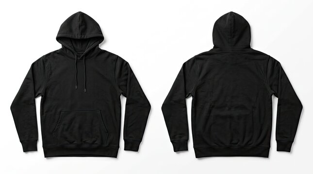 Black hoodie mockup front and back view on white background apparel design presentation