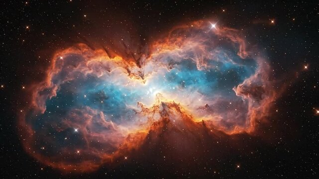A vibrant nebula glows with clouds of gas and stars in deep space.