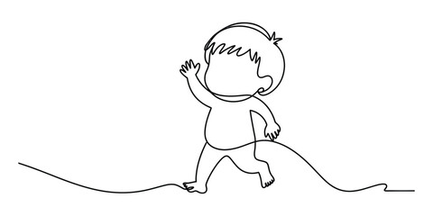Fototapeta premium Little boy waving hand continuous line drawing