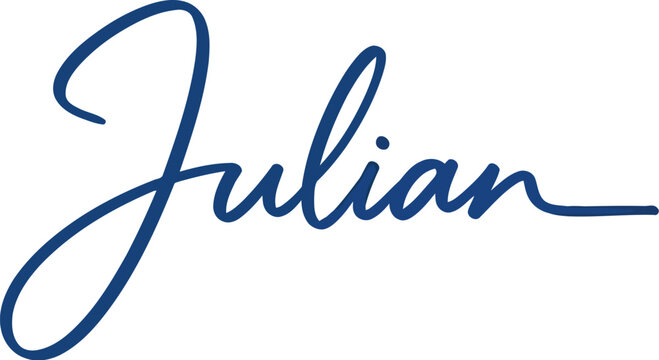Julian name showcased in a smooth blue script font offers a contemporary and approachable visual look.