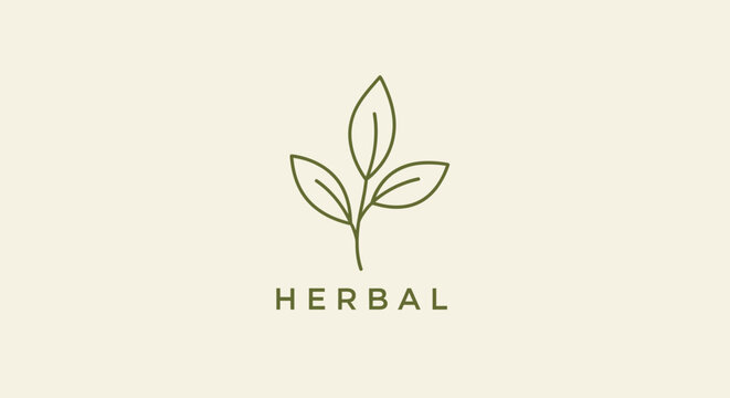Minimalist herbal leaf logo design on beige background for wellness