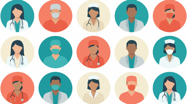 Medical staff avatars set, diverse healthcare professionals vector icons