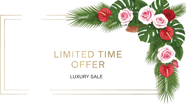 Limited time offer frame decorated with elegant roses provides a sophisticated background for sales.