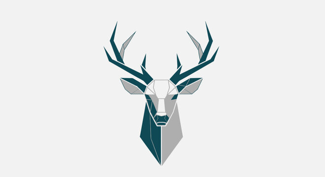 Minimalist geometric deer head logo with antlers