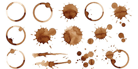 Fototapeta premium Set of coffee cup stains and tea ring marks on a surface