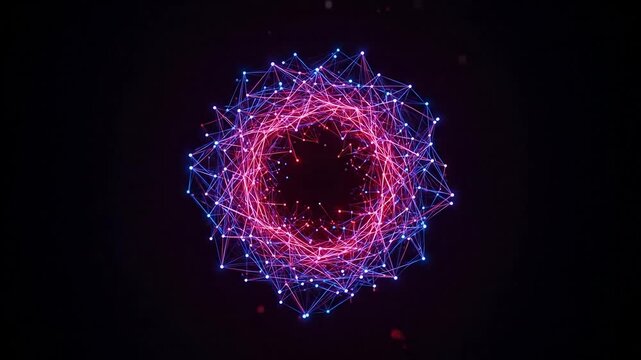 Abstract glowing network of points and lines in a dark background.