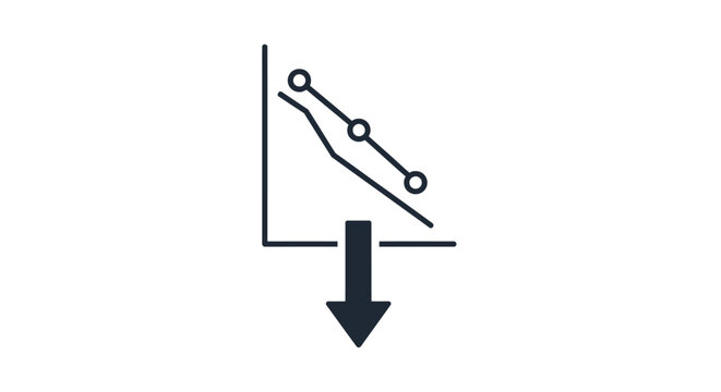 Minimalist line graph showing downward trend and arrow