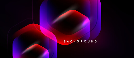 Naklejka premium Abstract geometric shapes, vibrant gradients, dark background. Modern design, dynamic composition, visual texture. Minimalist aesthetic, bold colors.