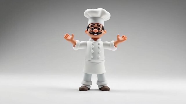 Cartoon Chef Character Standing Confidently with Hands on Hips in Studio Setting