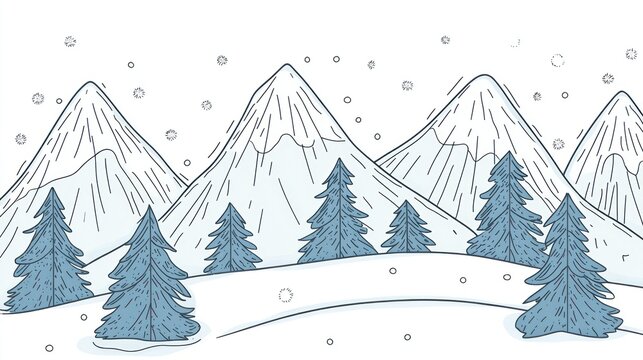 Winter Mountainscape with Fir Trees