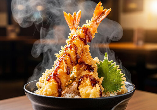 甘辛いタレが染み込むボリューム満点でサクサクの海老天丼