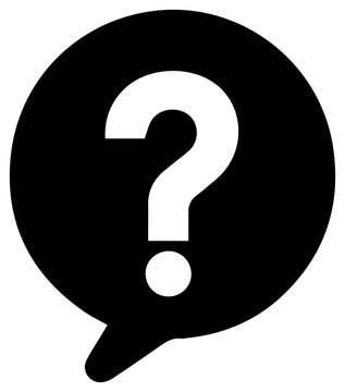 Solid black filled icon of a question mark in a speech bubble symbolizing help quest or survey on a white background representing uncertainty or guidance