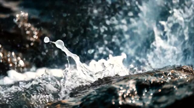 Water splashing over rocks in serene natural setting