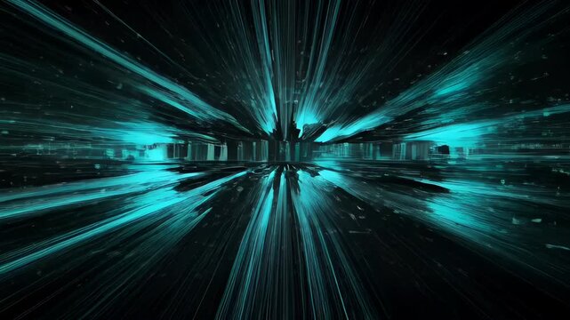 Abstract virus hack line music technology digital data burst dark space with teal glow and fast motion, digital line music technology virus hack abstract data stream with dark glow and futuristic