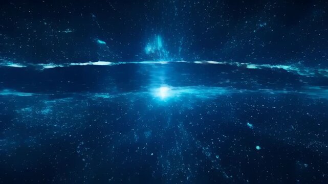 Abstract technology virus hack line music data glow digital network space with cosmic line, digital music technology virus hack over dark space horizon, and light blue line digital music technology