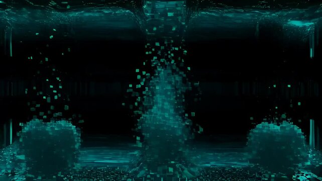 Digital Virus Hack Line Music Technology Abstract Cyber Grid Dark Teal Glow Pixel Data Network Matrix Background with Glitch, Code, Futuristic Space and Noise for SEO