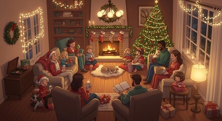 Fototapeta premium Family Christmas Cozy Home.