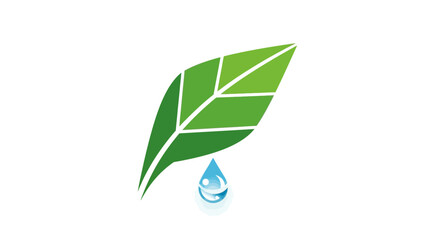 Obraz premium Green Leaf with Water Drop Logo Icon