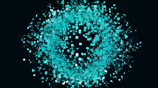 Dark abstract digital line music technology virus hack background with glowing teal particle frame and central space for text, virus hack line music technology digital network data security cyber