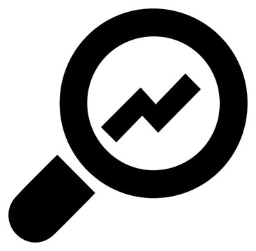 Solid black filled icon of value investing undervalued stock market symbol with magnifying glass and checkmark representing financial analysis and smart investment strategy