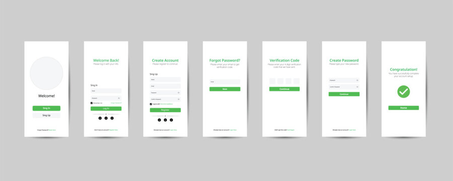 Mobile App UI Kit Login Signup Screen Modern Green Interface Design Template