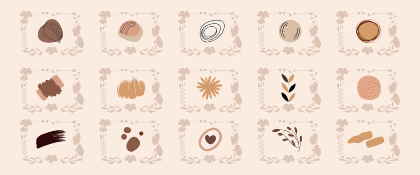Set of various makeup icons with floral frames