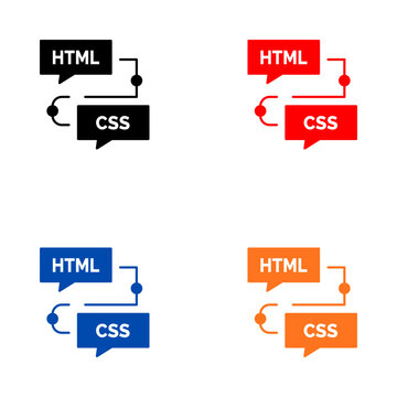 Html and css icons in different color variations with web development programming frontend technology software language
