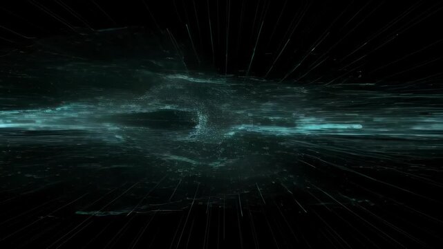 Abstract digital virus and hack line with music and technology glow dark motion field, futuristic cyber background, digital line virus hack music technology stream with glowing data dark background