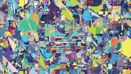 Fototapeta premium Vibrant abstract composition with colorful geometric shapes and patterns.