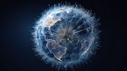 Fototapeta premium Earth, network, global, digital, radiating, threads, connections