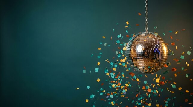 Conceptual Retro Disco Ball with Birthday Confetti copy space