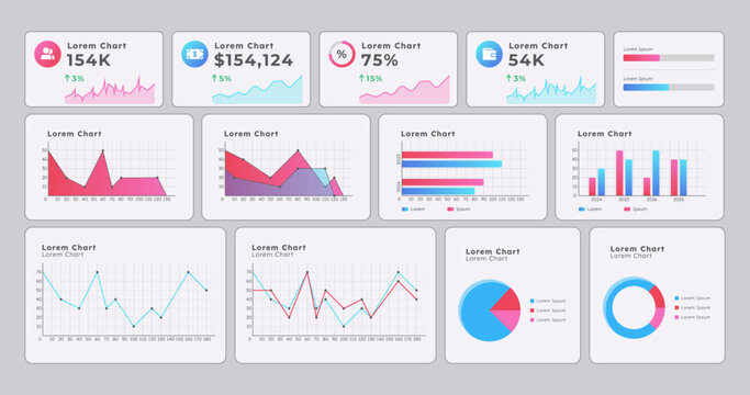 Precise stock market dynamic ui dashboard chart set. Monitoring business operations. Real time control. Pitch deck. Graph layout presentation slides. Data visualization. Lexend font used