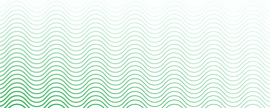 Green diagonal wave texture gradient. Wavy line pattern wallpaper. Fading curved linear halftone gradation. Thin to thick undulate stripe background for overlay, print, cover, graphic design. Vector