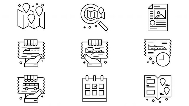 Set of Travel Icons for Planning and Booking Trips.