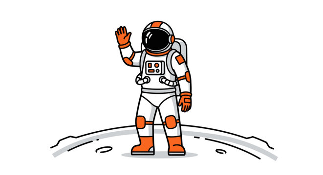 Astronaut on moon surface waving hand vector illustration isolated