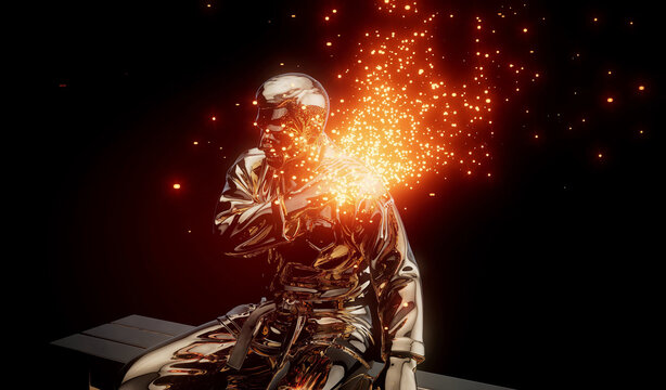 Conceptual 3D illustration of a karateka with shoulder pain