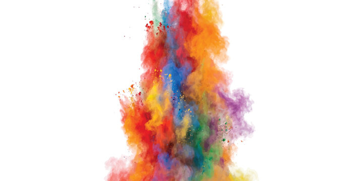 Colorful powder explosion with bright paint dust particles flying in the air