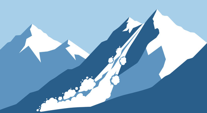 Mountain peaks and avalanche illustration depicting natural phenomenon