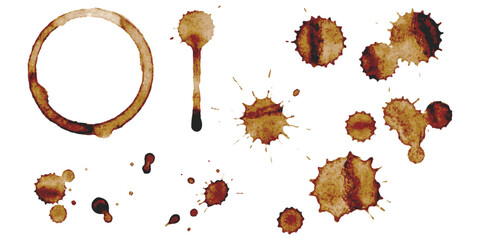 Fototapeta premium Set of brown coffee stains and cup rings on paper surface