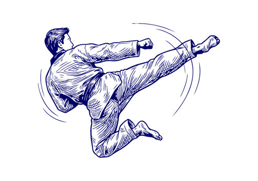 Taekwondo hand drawn engrave simple vector illustration