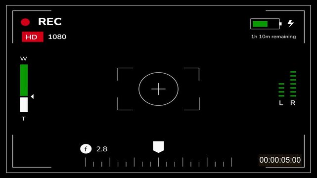 Dslr camera frame viewfinder, Video camera recorder screen overlay, 4K camcorder interface for video cameras. Easy to use illustration footage of video recorder camera screen .