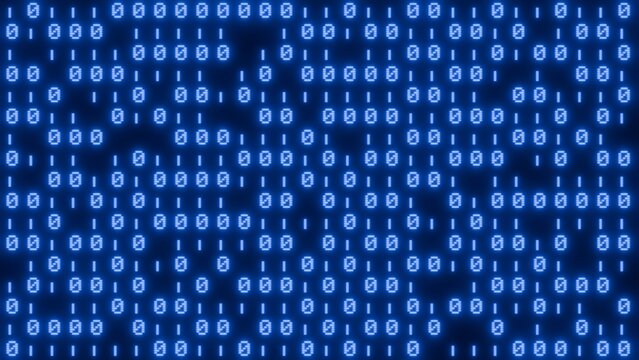Blue Neon Binary Code Digital Background, Abstract Glowing 0s and 1s Matrix Pattern