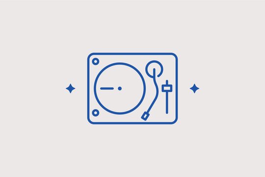 Vinyl turntable record player line icon for retro music and DJ equipment. Stylish vector illustration for audio store branding and vintage music blogs.