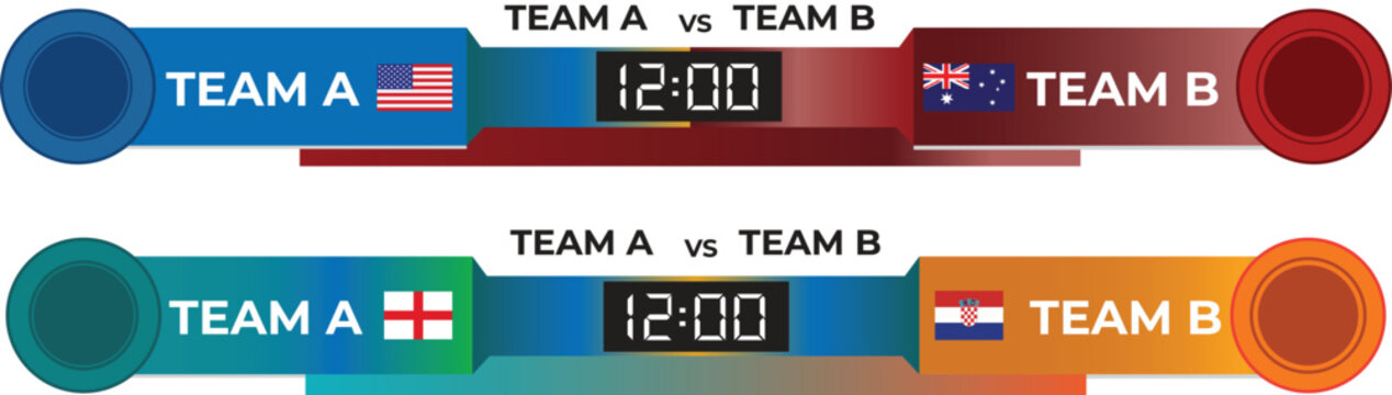 Clean illustrator of horizontal world football tournament scoreboard overlay banners