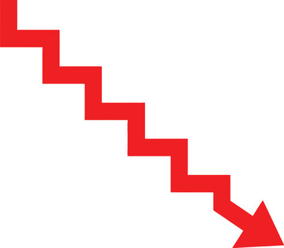 Red zigzag arrow pointing down showing decline or negative financial trend Vector