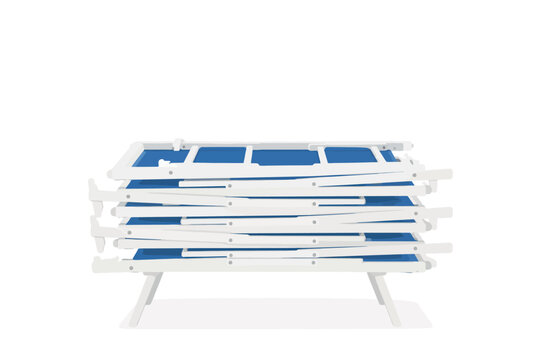 Vsai stack of blue and white folded cots for space saving