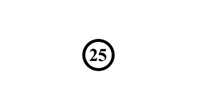 Black Number 25 Inside a Circle on a White Background twenty five numeral